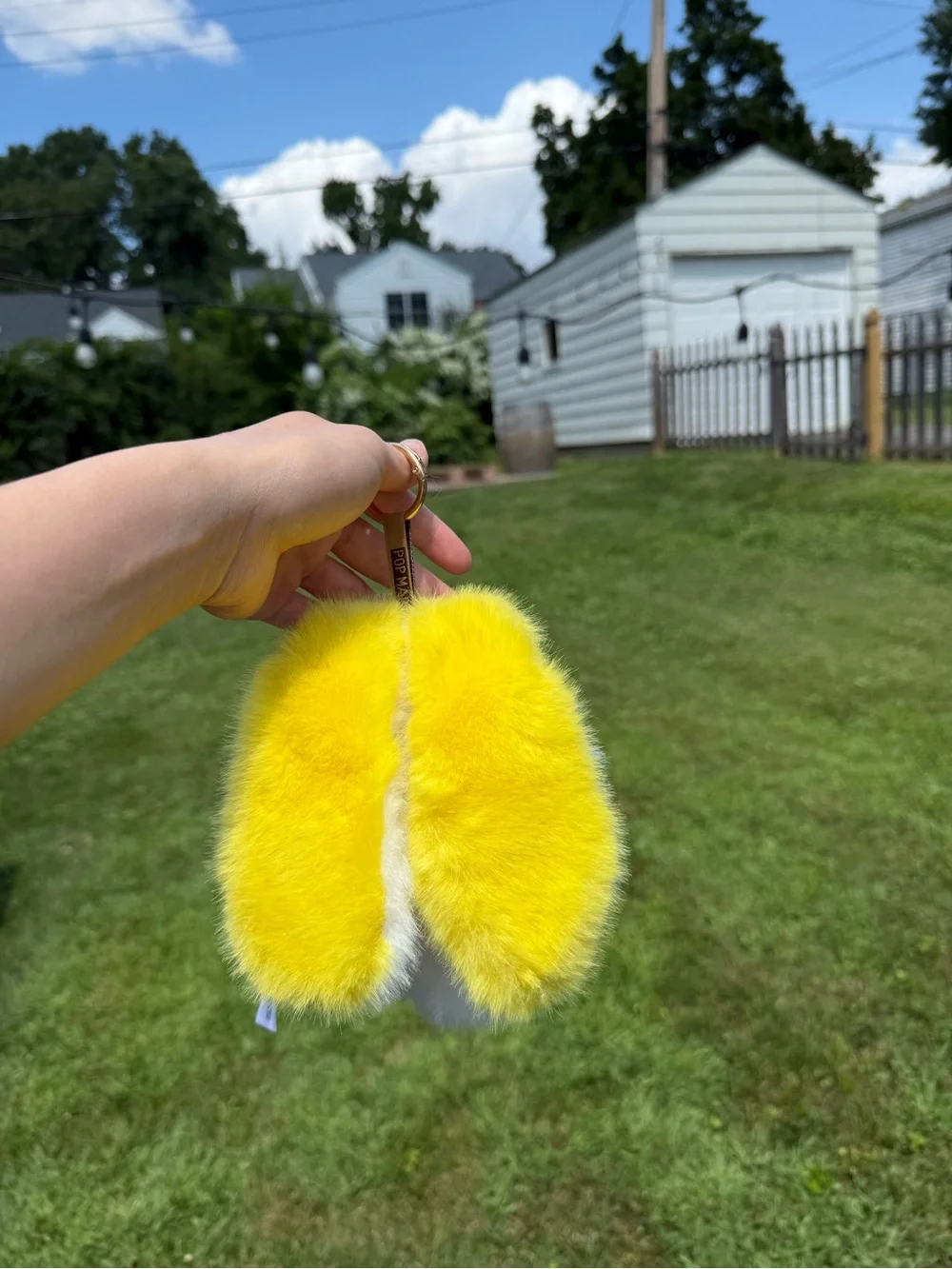 Yellow White Plush Labubu Bunny Keychain-Stuffed Animal Accessory-Not Pop Mart